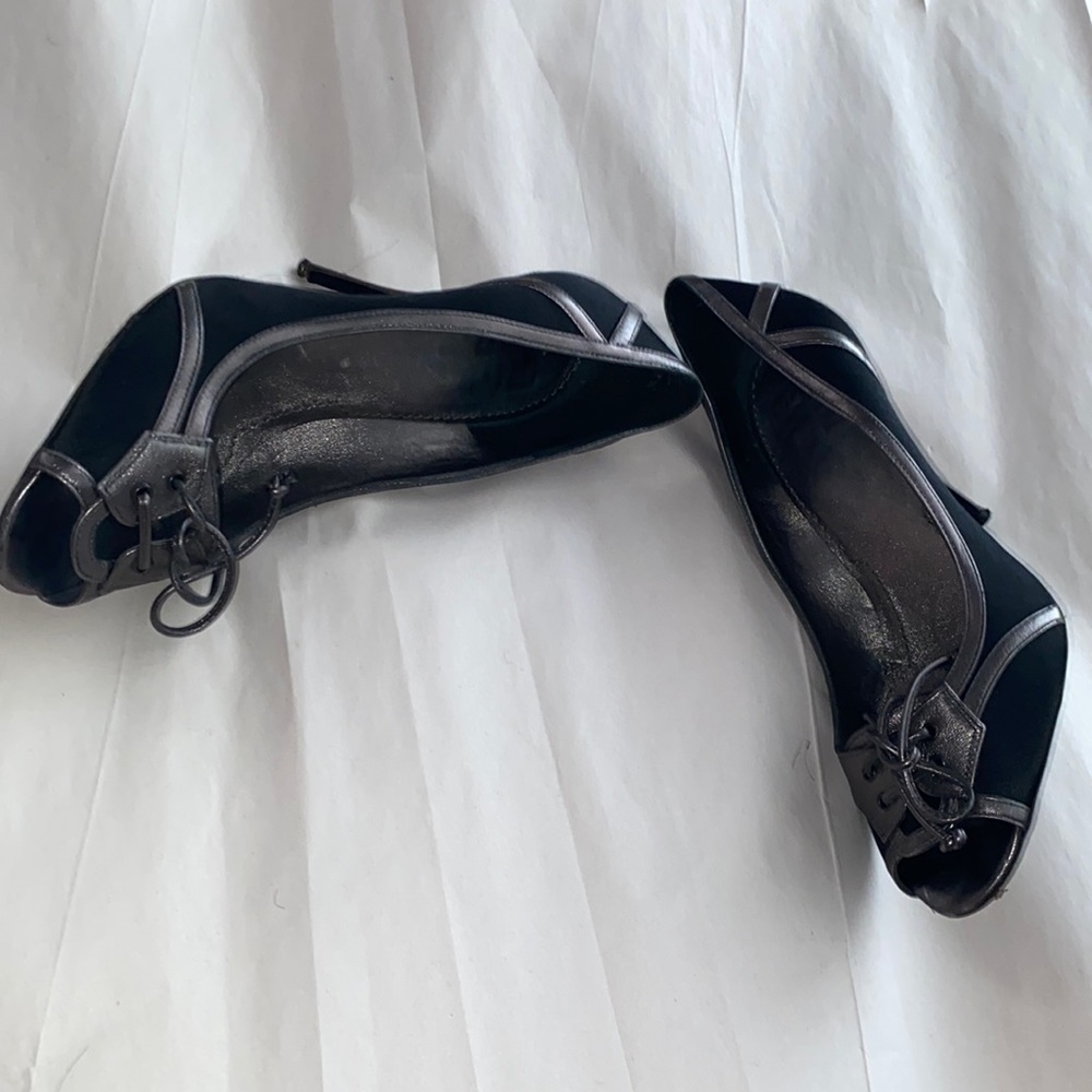 Black and gray Givenchy peep toe heels